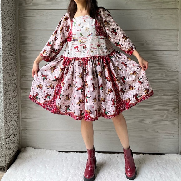 Western Rodeo | US Map | Handmade Bandana Dress SKU 05296 Red/Cowboy - Picture 5 of 16